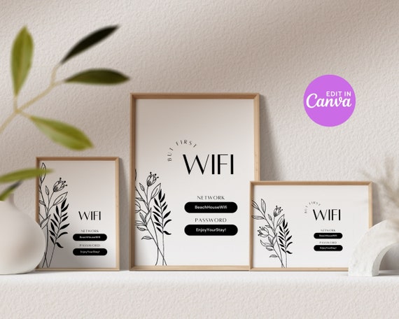 Vacation Rental Wifi Password Sign, Digital Airbnb Editable Template, Printable, Vrbo, Guest Room Wi-fi Sign, 4x6, 5x7, 4x4 EG2