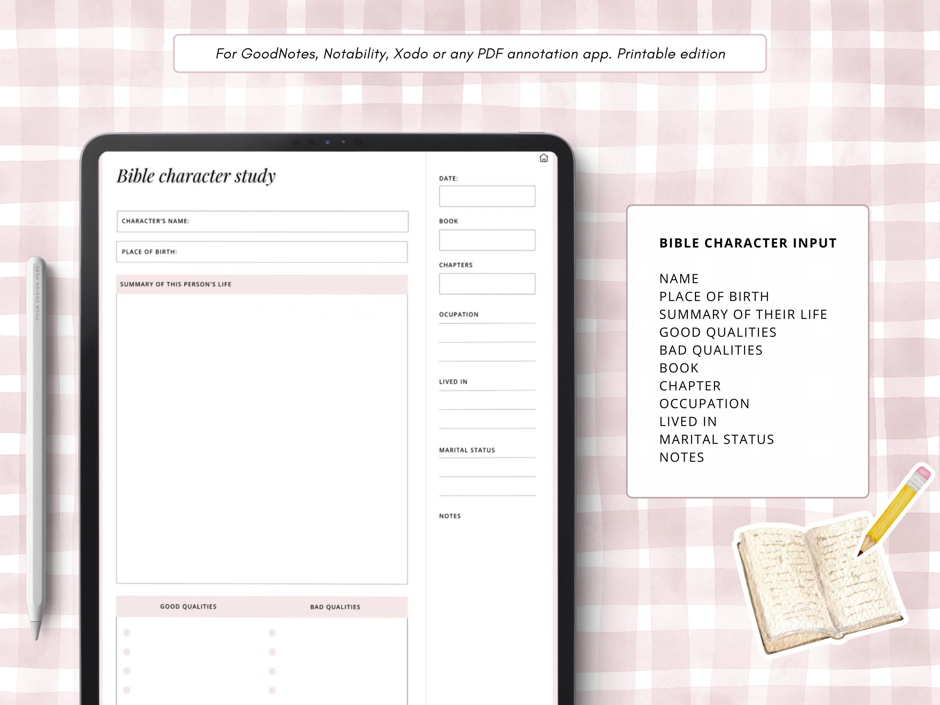 JW Bible Character Study Planner for Goodnotes, Notability - Etsy