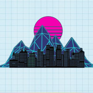 File Vaporwave Outrun Synthwave Retro Mountain .STL per la stampa 3D