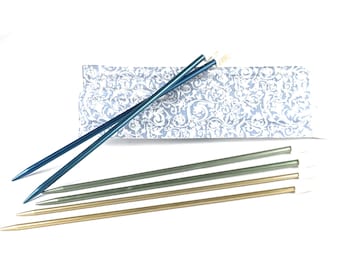 Vintage Inoxal Knitting Needles Set of Three in Plastic Floral Case