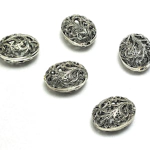 Tibetan Style Hollow Filigree 7/8&quot; Oval Metal Puff Beads