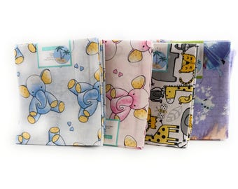 Eight Juvenile Print Fat Quarters Elephants, Frozen & Wildlife Fabric 18" X 21"