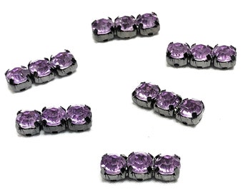 Purple Faceted Glass Gems Spacer Bar Triple Drilled