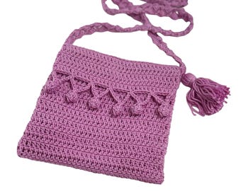Orchid Crochet Crossbody Lined Bag with Magnetic Snap Closure