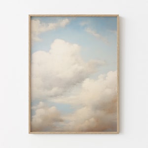 Stampa a olio vintage con cielo azzurro e nuvole / Arte murale per cameretta dei bambini / Arte murale con cielo / Dipinto a olio antico / Stampa di nuvole / Stampa opaca premium VBS2