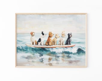 Surfing Dogs Print | Funny Dog Beach Wall Art for Coastal Home Decor | OTG4