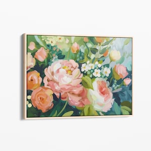 Vintage Green Flower Oil Painting Print | Canvas Print | Abstract Floral Painting | Modern Floral Painting Living Room Wall Decor | ABT6