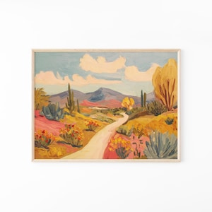 Southwestern Desert Landscape Painting Print | Pastel Cactus Ocotillo | Agave Yucca | Texas Vintage Wall Art | Nature Painting | AYT8