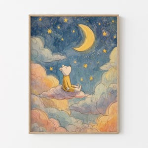 Stampe da pittura a forma di orsetto per la cameretta del bambino / Stelle celesti, nuvole, luna / Bambino e bambina / Genere unisex, sognante, pastello, boho / Stampa lunare / BNT5