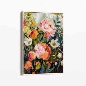 Vintage Green Flower Oil Painting Print | Canvas Print | Abstract Floral Painting | Modern Floral Painting Living Room Wall Decor | ABT2