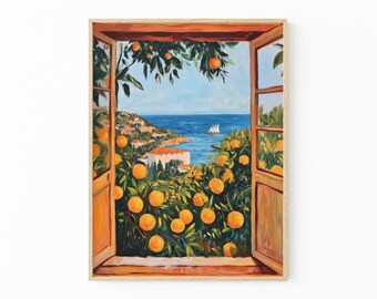 Open Window Henri Matisse Print | Henri Matisse Style Fauvism Painting | Mediterranean Sea | Orange Tree | Coastal View | OWH3
