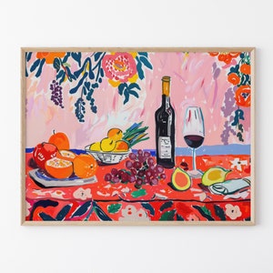 Abendessen Tisch Essen Abstrakte Malerei | Retro Lebensmittel Kunst | Vintage Lebensmittel Illustration Kunst, Lebensmittel Poster | Geschenk für Koch | DTF6