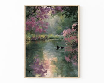Monet Inspired Cat Art Print | Whimsical Water Lilies Painting for Cat Lovers | CAA2