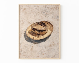 Cowboyhoed olieverfschilderij | Klaagmuurkunst | Cowboyhoed kinderkamerprint | Trendy decoratie | Americana retro slaapkamer neutraal kunstwerk | CHO1