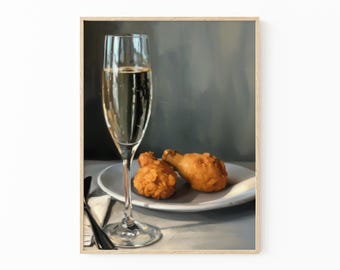 Comida elegante: Impresión de pintura al óleo de pollo frito / Decoración de arte de comida rápida, divertida y original / Pintura de comida / Arte de pared moderno para el hogar / FAF4
