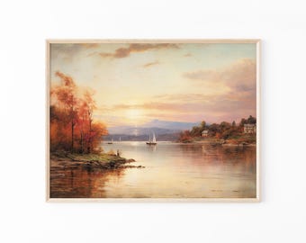 Autumn Landscape Oil Painting Print | Vintage Rustic Country Decor Autumn Fall Art Painting Print | Autumn Landscape Earth Tone | ALOP4