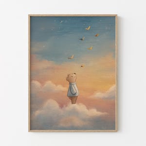 Stampa dipinta a mano con orsetto di peluche per bambini / Nuvola / Maschio Femmina / Genere Unisex Neutro Beige Naturale Palloncino Boho / BBT3