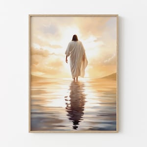 Stampa ad acquerello "Pace e tranquillità" / Arte murale di Gesù / Gesù che cammina sull'acqua / Il Cristo vivente / Arte biblica / PBS2