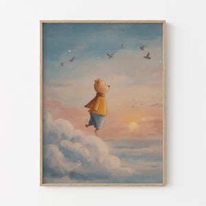 Stampa dipinta a mano con orsetto di peluche per bambini / Nuvola / Maschio Femmina / Genere Unisex Neutro Beige Naturale Palloncino Boho / BBT4