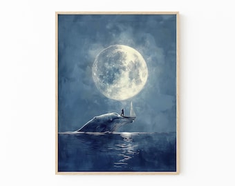 Whale Watercolour Painting | Whale Print, Whale and Boat | Whale Art | Whale Nursery | Humpback Whale art wall decor gift |  WWP4