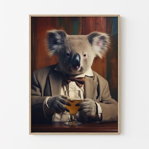 Funny Animals Koala Drinking Beer Oil Painting Print, Beer Wall Art, Beer Artwork, Surrealism Artwork, Beer Artwork, Animal Artwork