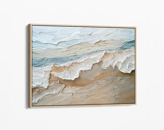 Beach Ocean Wave Oil Painting Print | On Stretched Canvas | Large Wall Art | Original Abstract Seascape Painting Beach Decor Boho | BOW1