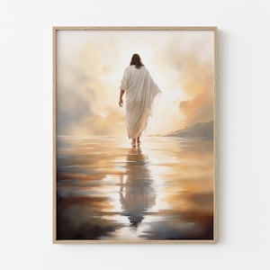 Stampa ad acquerello "Pace e tranquillità" / Arte murale di Gesù / Gesù che cammina sull'acqua / Il Cristo vivente / Arte biblica / PBS5