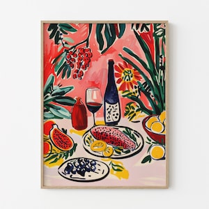 Dinner Table Food Abstract Paining | Retro Food Art | Vintage Food Illustration Art, Food Poster | Gift for Chef | DTF15