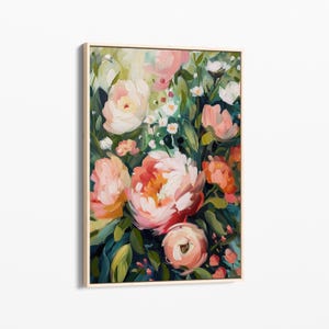 Vintage Green Flower Oil Painting Print | Canvas Print | Abstract Floral Painting | Modern Floral Painting Living Room Wall Decor | ABT3