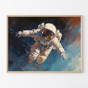 Astronaut Astronaut Raumspaziergang in einem schönen Raum Original Gemälde Kunstwerk, Astronaut Druck, Weltraum Wand Kunst Matte Print, Astronaut Wand-Dekor