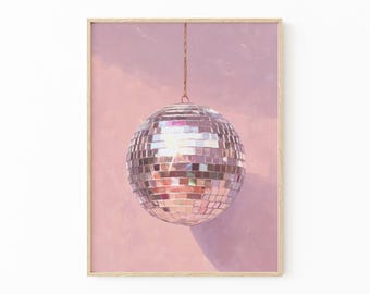 Pink Disco Ball Art Painting Print | Retro Party Disco Wall Decor | DIB3