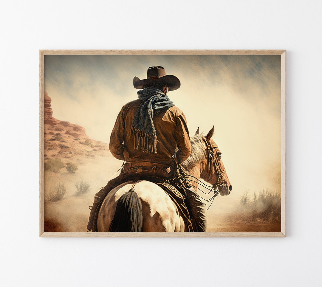 Cowboy Riding Horse in the Wild West, High-quality Matte Wall Art Print ...