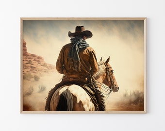 Cowboy riding Horse in the Wild West, High-Quality Matte Wall Art Print, Cowboy Print, Gift for Horse Lovers