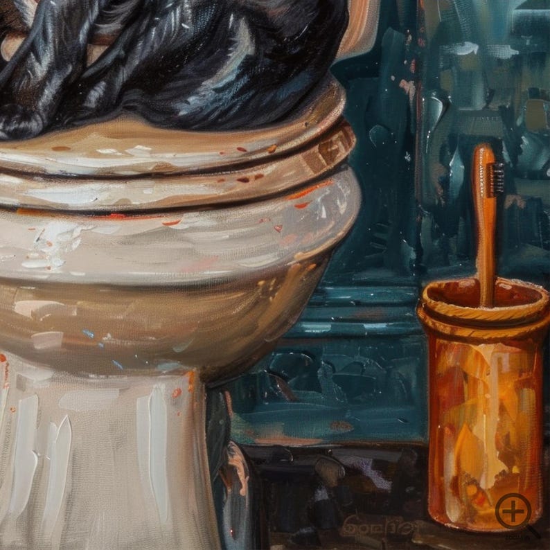 a toilet with a toothbrush in a cup next to it, set against a blue background.