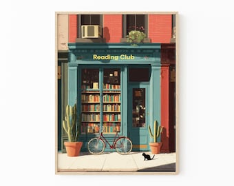Bookstore Oil Painting Print | Cozy Bookshop Painting | Library Wall Decor | Gift for Book Lover | Home Office Literary Art | BOO2