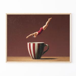 Coffee Diver Oil Painting Print | Coffee Artwork | Coffee Lover Gift | Coffee Wall Art | Trendy Kitchen Wall Art | Optional Frame | CDO6