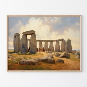 Stonehenge Rocks inspired English Vintage Artwork Oil Painting Print, High-Quality Matte Wall Art Print, Landscape Home Decor