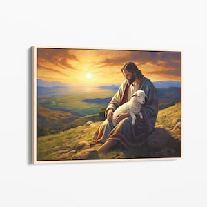 Jesus Leaves the 99 Painting, Parable of the Lost Sheep, Good Shepherd, Painting Canvas, Jesus Art, Bible Wall Art, Christian Faith JLP1