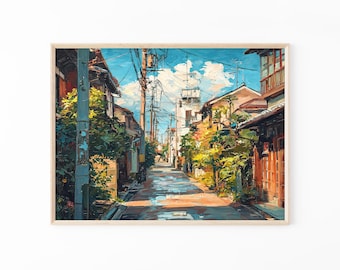 Tokio stadsgezicht schilderij print | Streetart in mangastijl | Levendig Japans wanddecor | Voor animeliefhebbers en stadsliefhebbers | TPP7