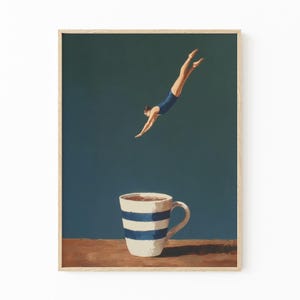Coffee Diver Oil Painting Print | Coffee Artwork | Coffee Lover Gift | Coffee Wall Art | Trendy Kitchen Wall Art | Optional Frame | CDO3
