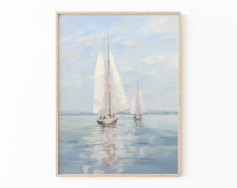 Vintage Sailboat Painting Lake House Wall Art | Nautical Art Print | SPL7