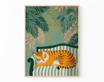 Emerald Green Tiger Painting Print | Modern Animal Wall Art for Bold Home Decor | CSO1