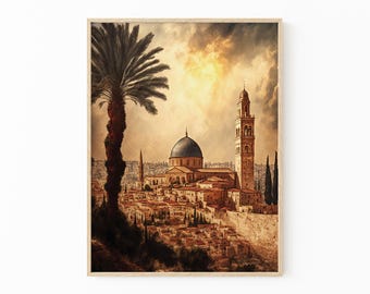 Cuadro de la Cúpula de la Roca de Jerusalén en la Ciudad Vieja, lámina de arte mural, idea de regalo de Jerusalén, arte mural con paisajes de Israel, decoración religiosa para el hogar