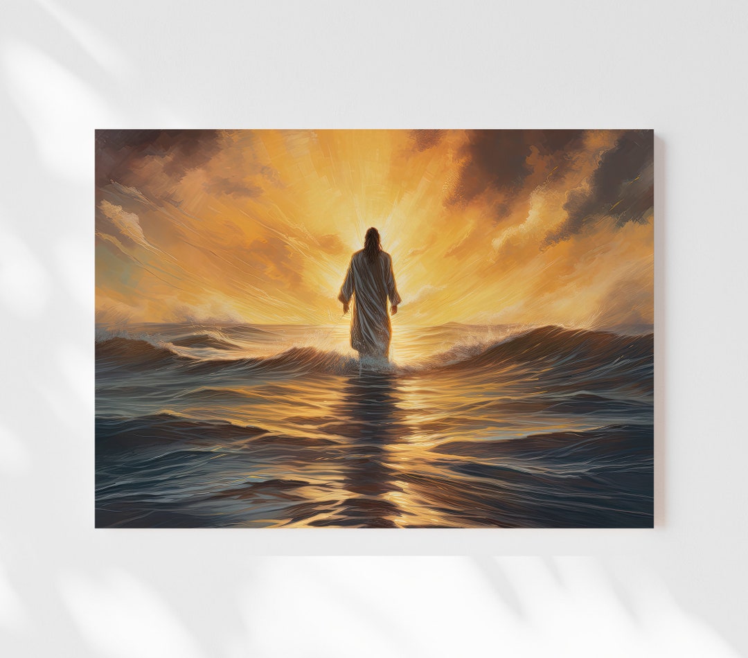 Jesus Christ Walking on Water Canvas Oil Painting, Christian Canvas Art