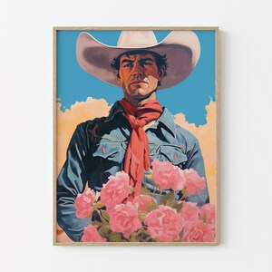 Arte floreale da cowboy, stampa artistica da cowboy vintage, stampa artistica western, regalo da cowboy western, decorazione da cowboy retrò, dipinto da cowboy western FCA8