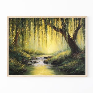 Willow Tree Fairies Oil Painting Print | Cottagecore Decor | Dark Academia Art | Enchanted Nature Wall Art | Rustic Aesthetic | TOP3