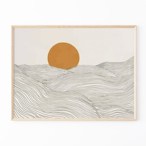 Japanese Alps Illustration Print | Japandi Wall Art | Japanese Sun Set Prints | Abstract Line Art | Mountains Line Art Drawing | JAI7