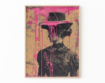 Impresión de pintura rosa con retrato de mujer victoriana / Retrato victoriano peculiar / Baño ecléctico y peculiar / Impresión artística alternativa y divertida / PPF1