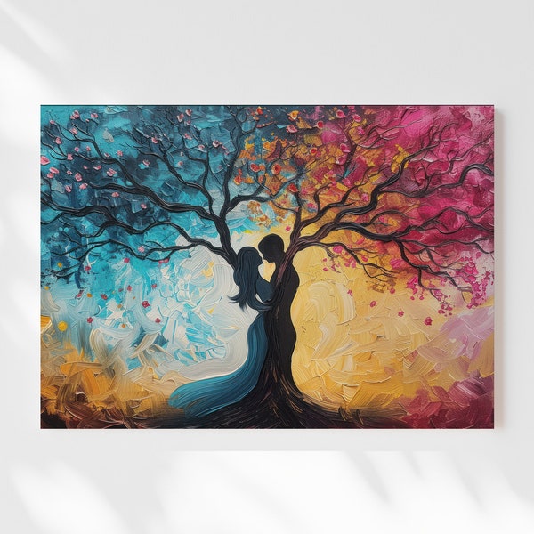 Tree of Love Panting Canvas | Soulmate Wall Art | Intricate Artwork | Vibrant Colorful Silhouettes | Couple Art | Valentine's Gift | TOL5