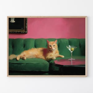 Cat with Martini Oil Painting Print | Cute Quirky Whimsical | Cocktail Art Bar Decor | Fine Art Print Gift | Trendy Wall Art | BCA4